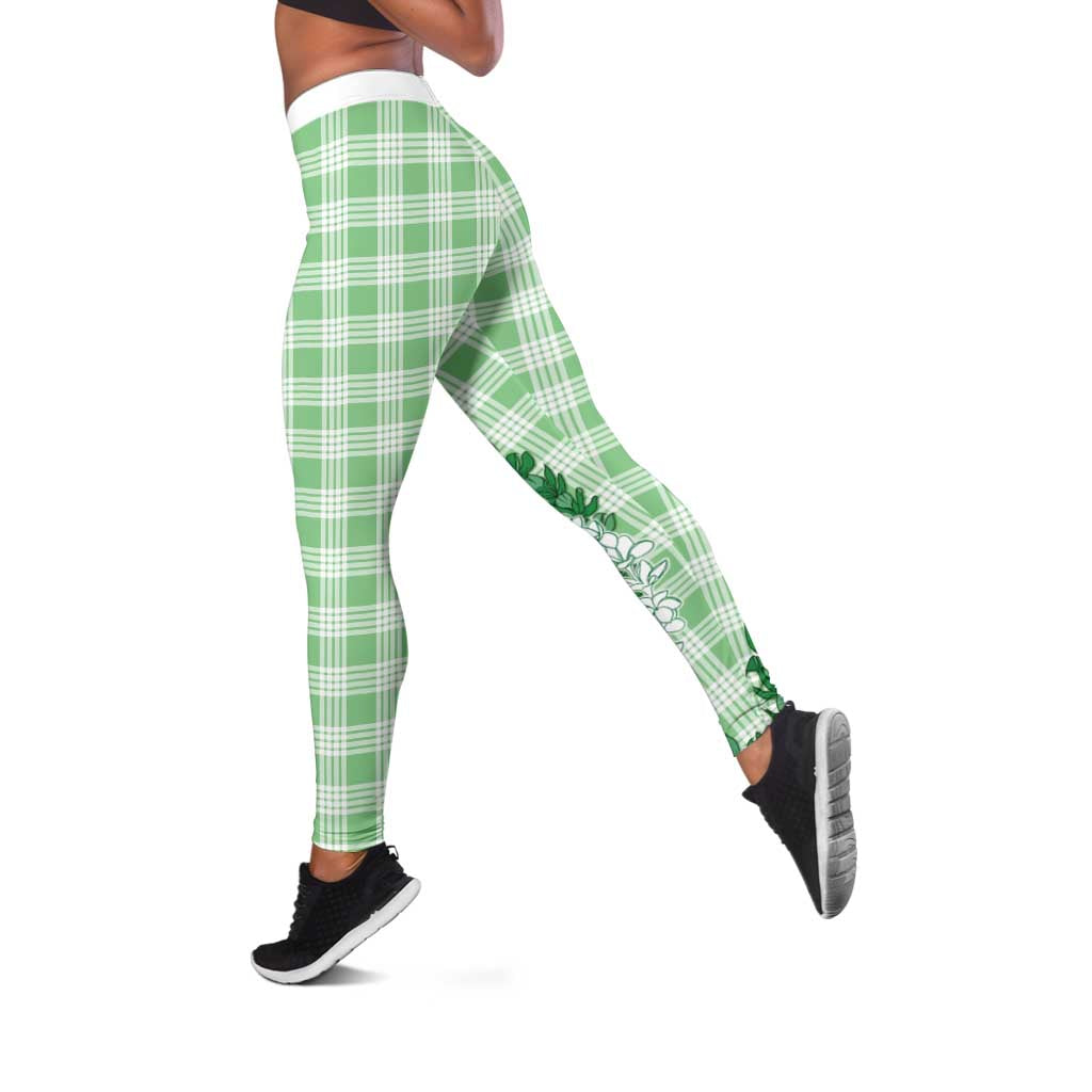 Green Hawaii Palaka Leggings Hawaiian Honohono Lei