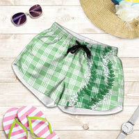 Green Hawaii Palaka Shorts for Women Hawaiian Honohono Lei
