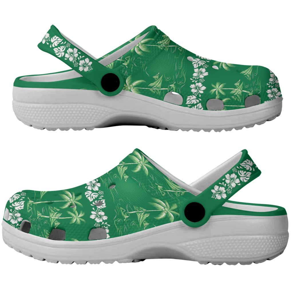 Green Hawaii Palm Tree Hibiscus Clogs Shoes Fantasy Summer Vibe LT01 - Polynesian Pride