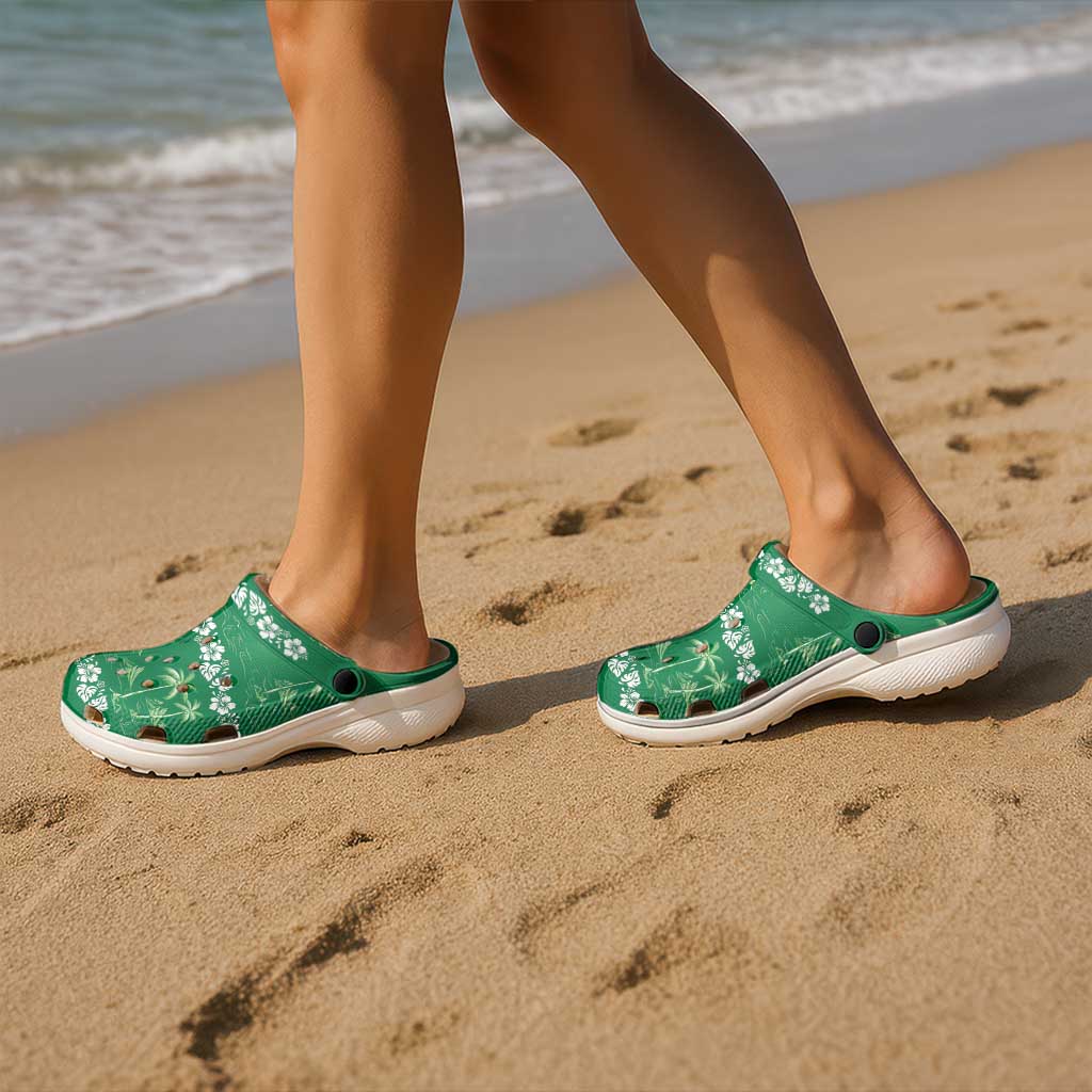 Green Hawaii Palm Tree Hibiscus Clogs Shoes Fantasy Summer Vibe LT01 - Polynesian Pride