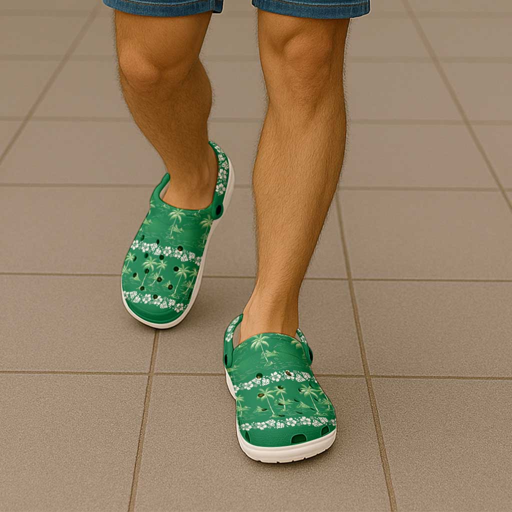 Green Hawaii Palm Tree Hibiscus Clogs Shoes Fantasy Summer Vibe LT01 - Polynesian Pride