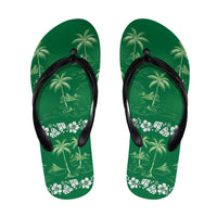Green Hawaii Palm Tree Hibiscus Flip Flops Fantasy Summer Vibe LT01 Green - Polynesian Pride