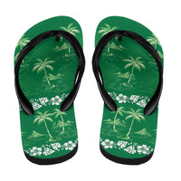 Green Hawaii Palm Tree Hibiscus Flip Flops Fantasy Summer Vibe LT01 - Polynesian Pride