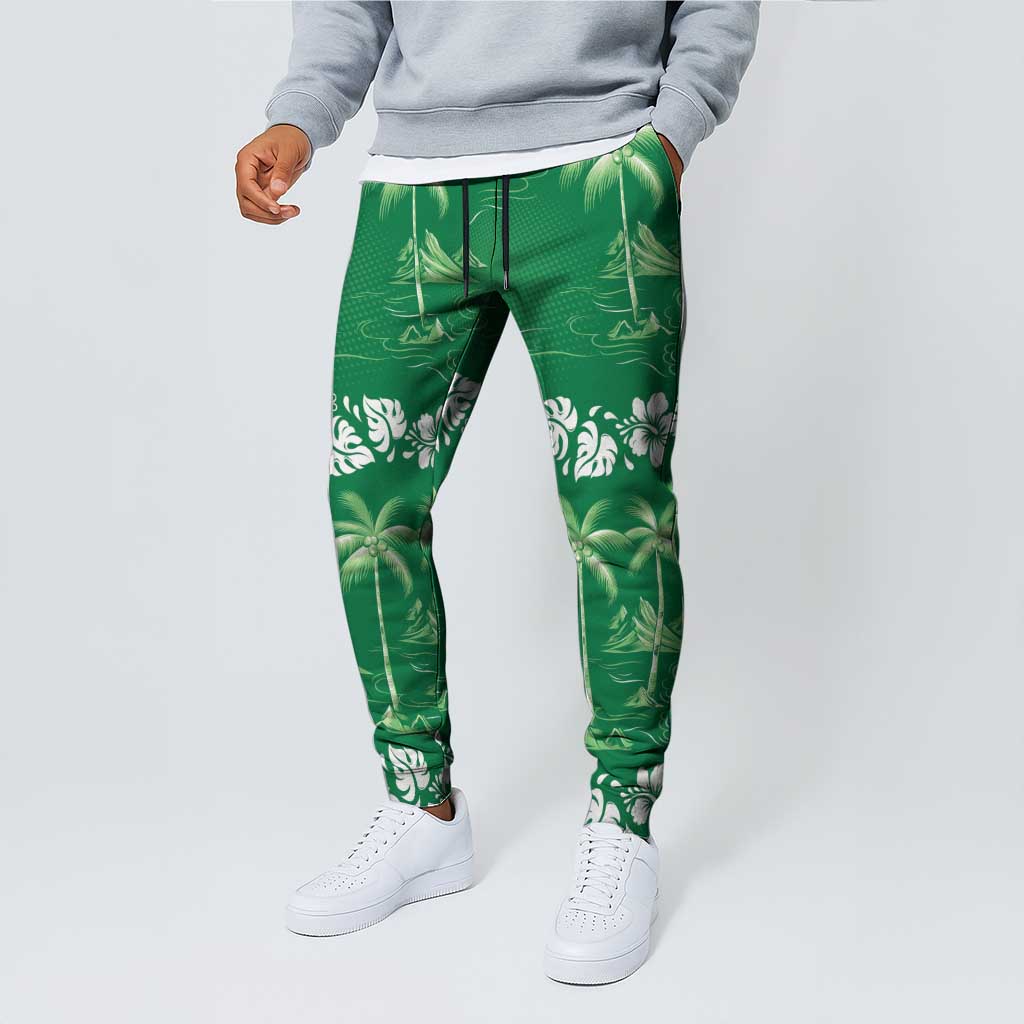 Green Hawaii Palm Tree Hibiscus Jogger Pants Fantasy Summer Vibe LT01 - Polynesian Pride