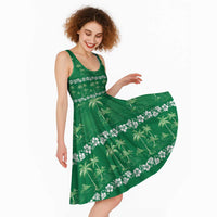 Green Hawaii Palm Tree Hibiscus Midi Dress Fantasy Summer Vibe LT01 - Polynesian Pride