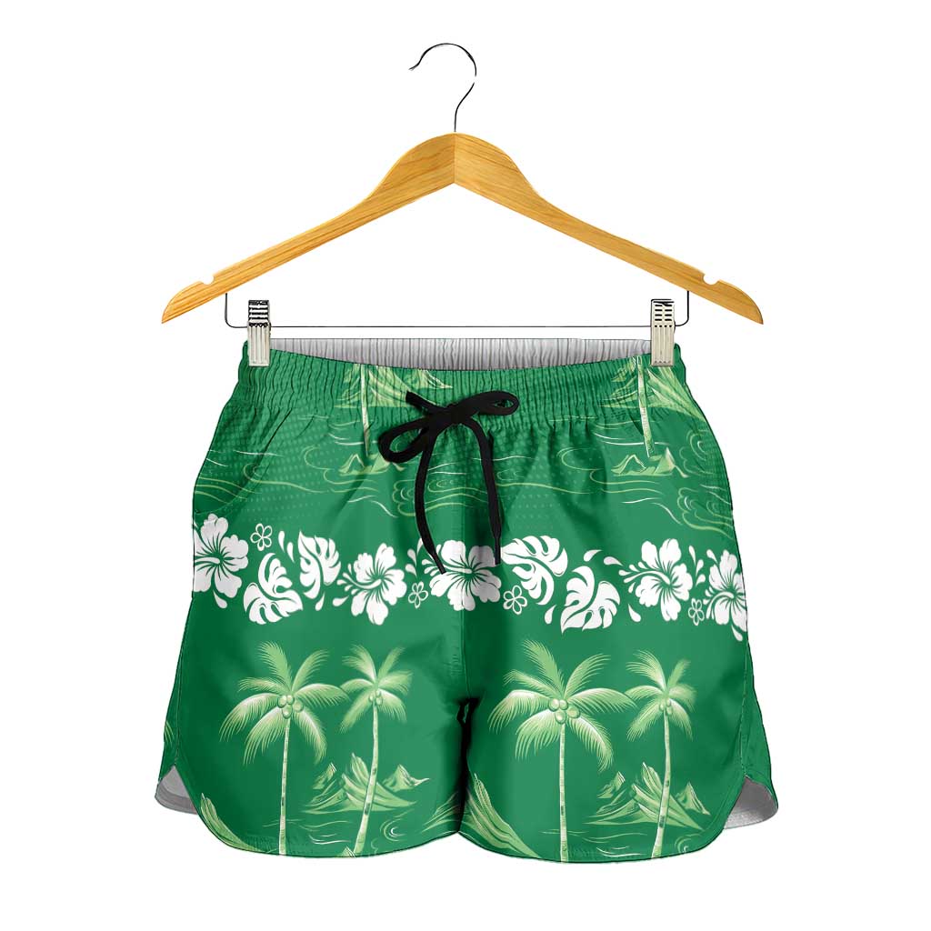 Green Hawaii Palm Tree Hibiscus Shorts for Women Fantasy Summer Vibe LT01 - Polynesian Pride