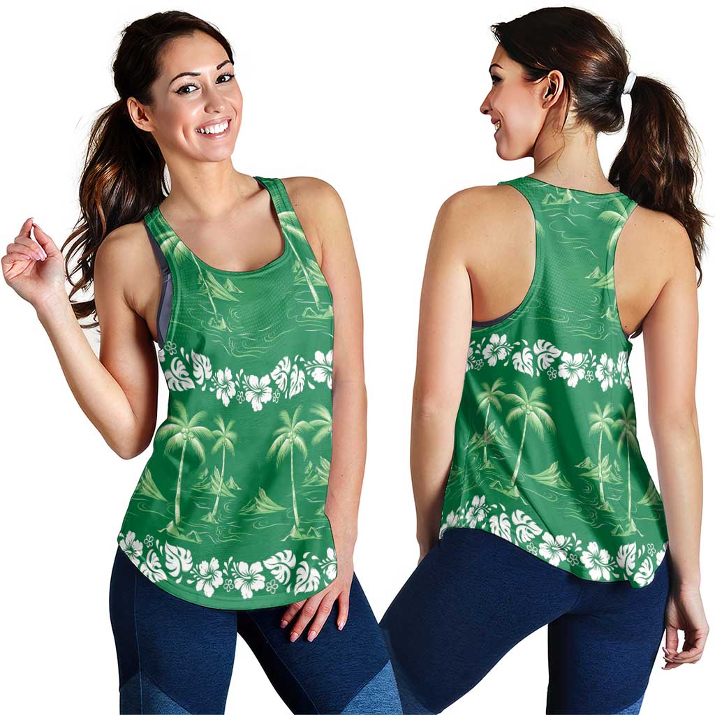 Green Hawaii Palm Tree Hibiscus Women Racerback Tank Fantasy Summer Vibe LT01 - Polynesian Pride