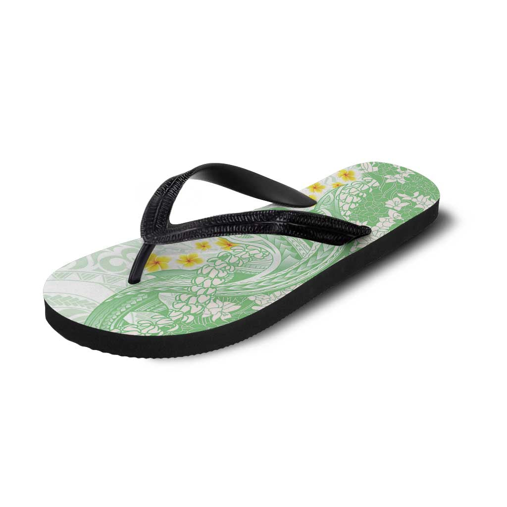 Green Hawaii Shark Tattoo Flip Flops Puakenikeni Lei Plumeria Polynesian Pattern
