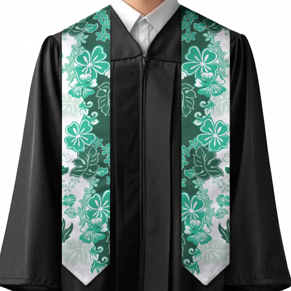 Green Hibiscus Plumeria Floral Graduation Stole
