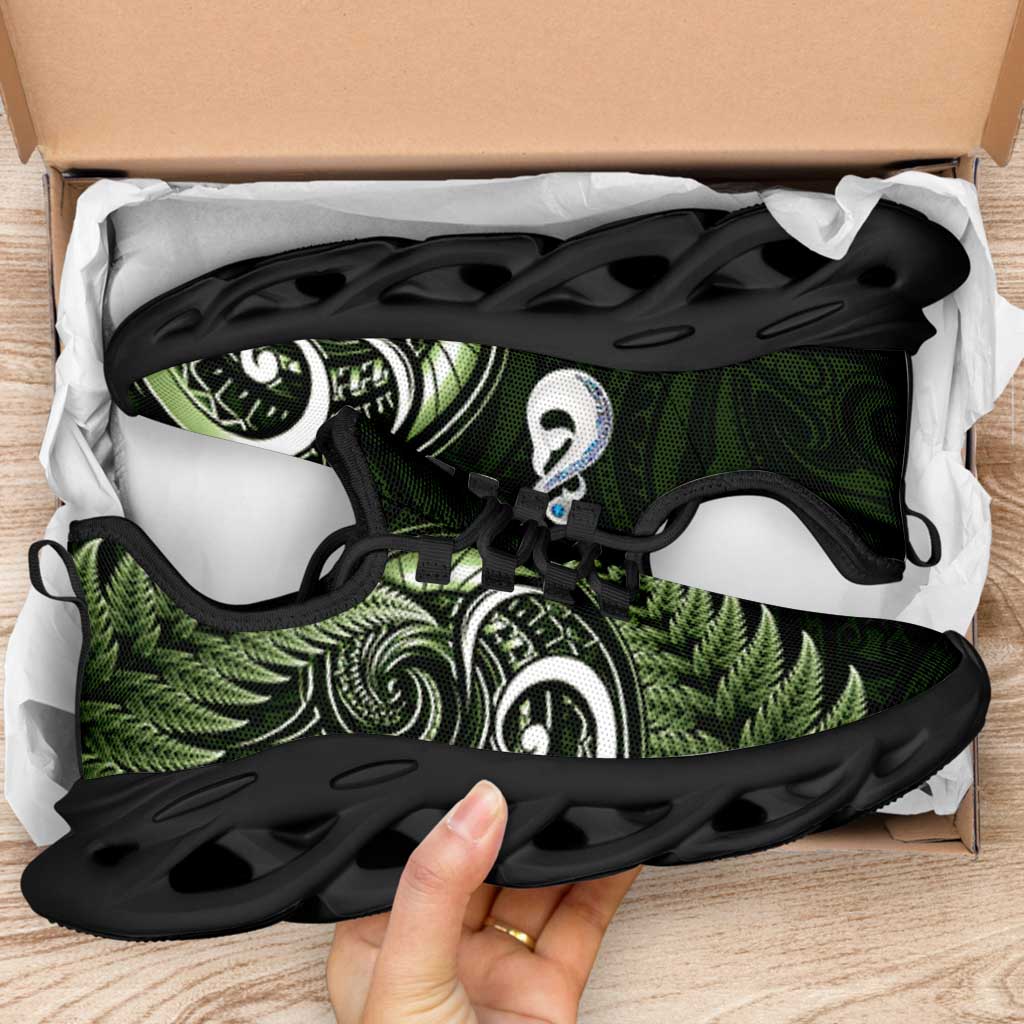 Green New Zealand Clunky Sneakers Aotearoa Silver Fern With Manaia Maori Unique
