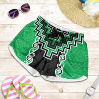 Green Niho Taniwha Mix Poutama Shorts for Women Unique Taniko Aotearoa - Polynesian Pride