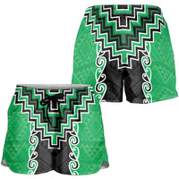 Green Niho Taniwha Mix Poutama Shorts for Women Unique Taniko Aotearoa - Polynesian Pride