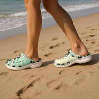 Green Palaka Hawaii Clogs Shoes Kukui Nut Pikake Lei Hawaiian Tapa Pattern - Polynesian Pride