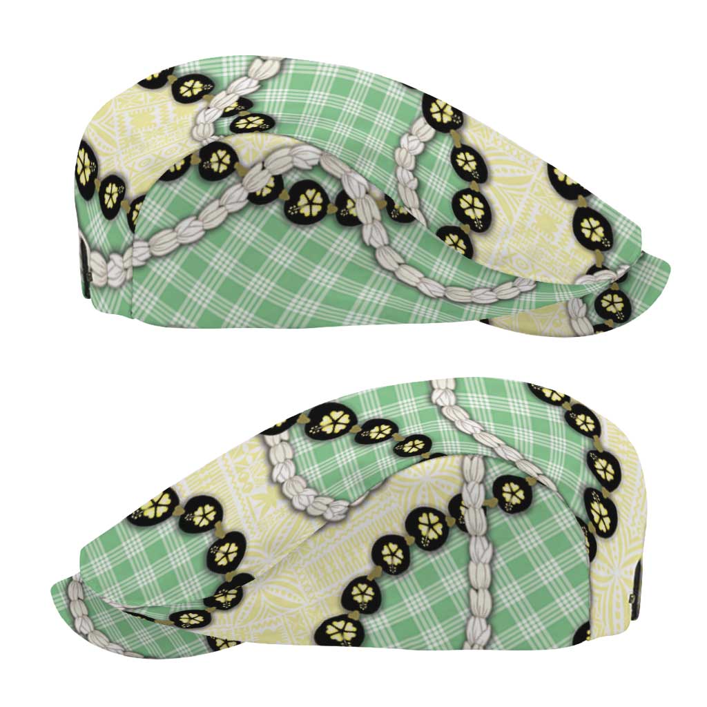 Green Palaka Hawaii Jeff Hat Kukui Nut Pikake Lei Hawaiian Tapa Pattern - Polynesian Pride
