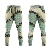Green Palaka Hawaii Jogger Pants Kukui Nut Pikake Lei Hawaiian Tapa Pattern - Polynesian Pride