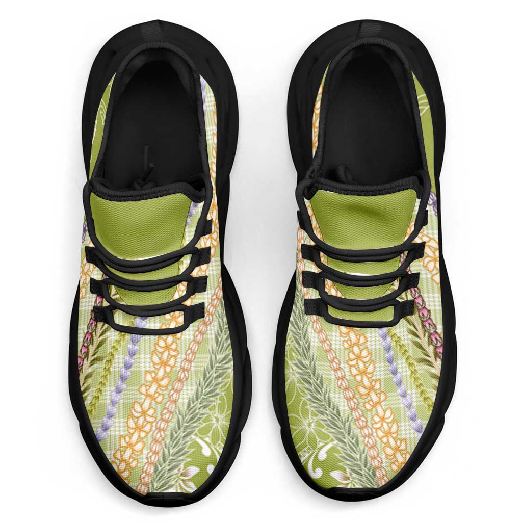 Green Palaka Hawaii Leis Clunky Sneakers Hawaiian-plaid Elegant Tropical Vibes