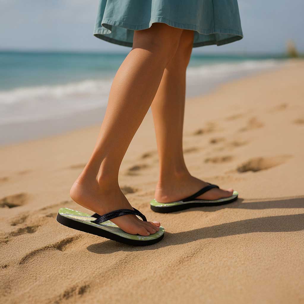 Green Palaka Hawaii Leis Flip Flops Hawaiian-plaid Elegant Tropical Vibes - Polynesian Pride