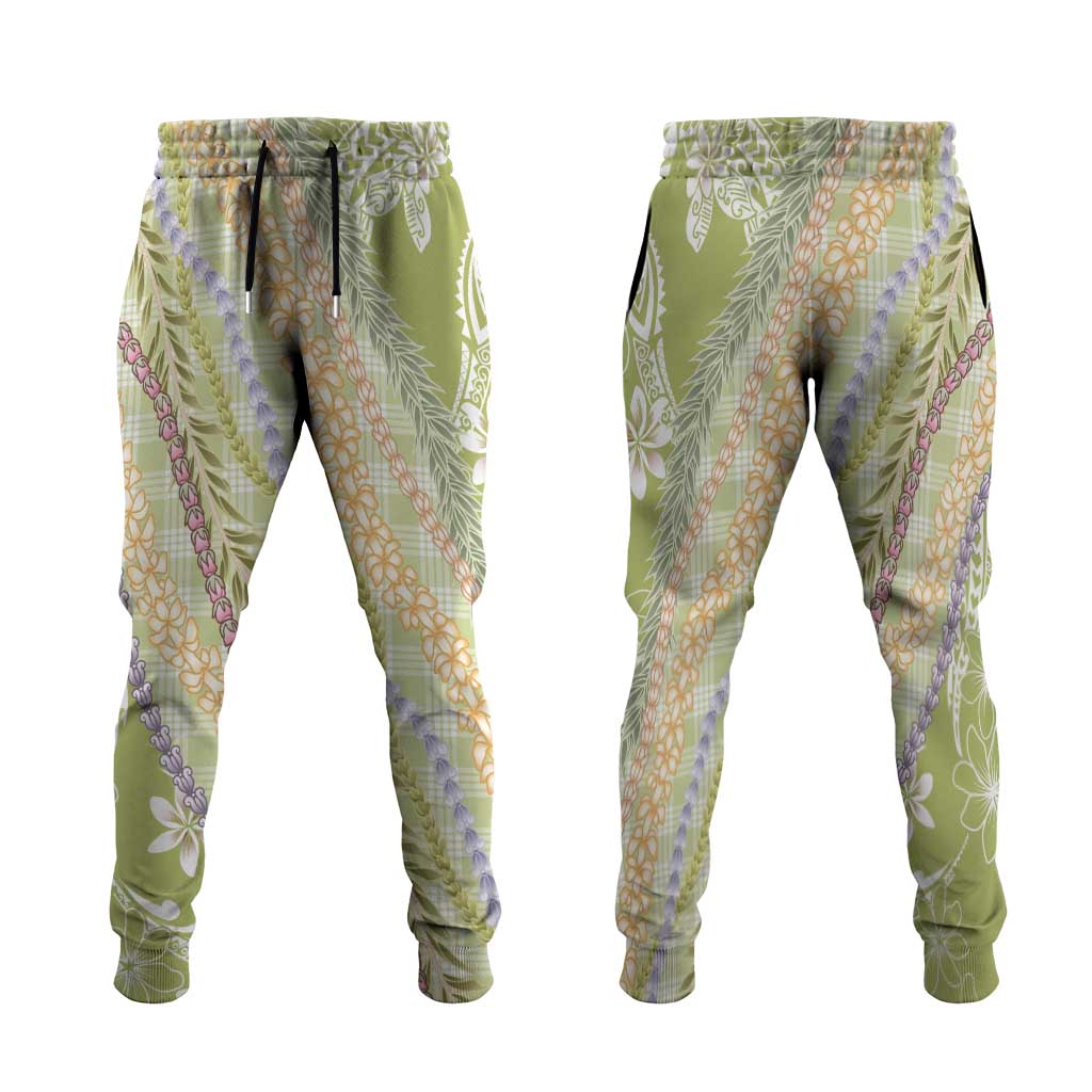 Green Palaka Hawaii Leis Jogger Pants Hawaiian-plaid Elegant Tropical Vibes - Polynesian Pride