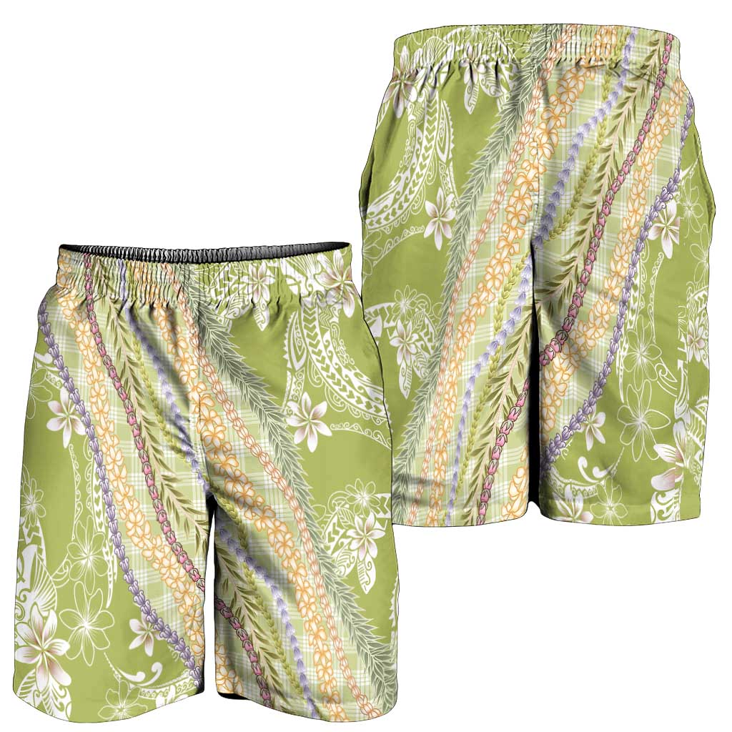 Green Palaka Hawaii Leis Shorts for Men Hawaiian-plaid Elegant Tropical Vibes - Polynesian Pride