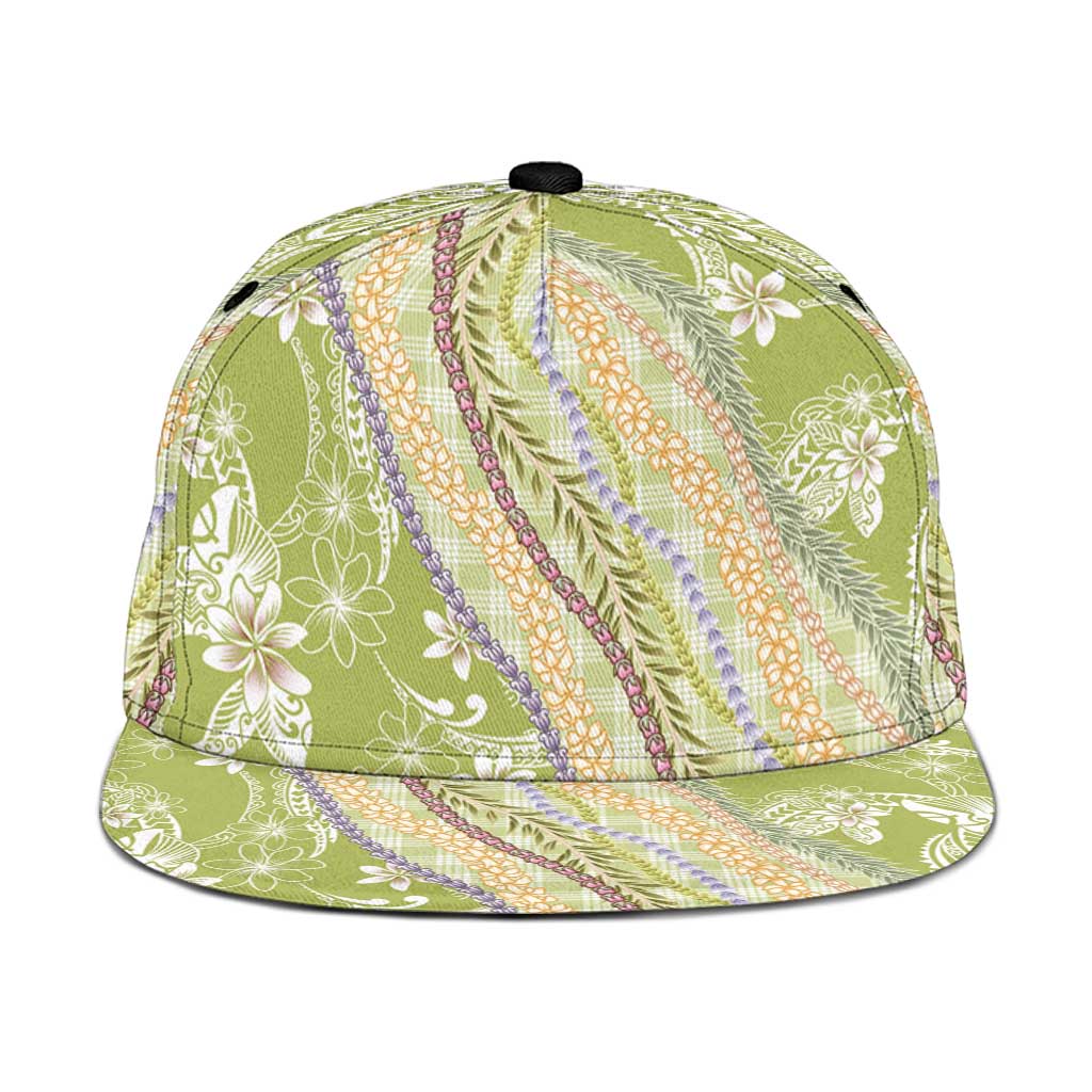 Green Palaka Hawaii Leis Snapback Cap Hawaiian-plaid Elegant Tropical Vibes - Polynesian Pride