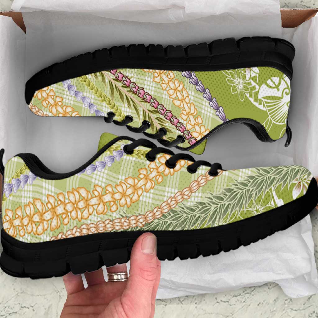 Green Palaka Hawaii Leis Sneakers Hawaiian-plaid Elegant Tropical Vibes
