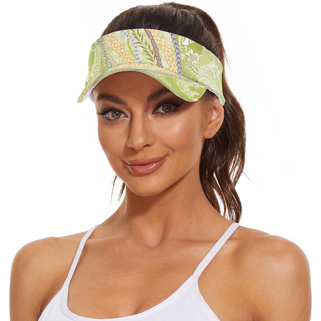 Green Palaka Hawaii Leis Sun Visor Cap Hawaiian-plaid Elegant Tropical Vibes