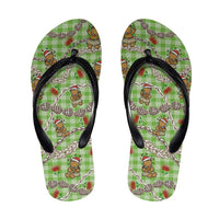 Green Palaka Hawaii Mele Kalikimaka Flip Flops Ohia Lehua Shell Leis Funny Gingerbread Santa - Polynesian Pride