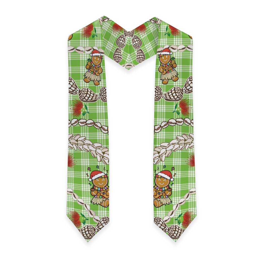 Green Palaka Hawaii Mele Kalikimaka Graduation Stole Ohia Lehua Shell Leis Funny Gingerbread Santa - Polynesian Pride