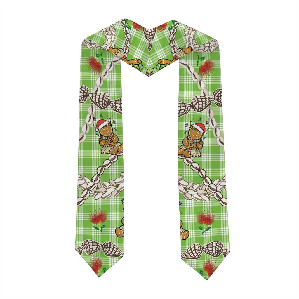Green Palaka Hawaii Mele Kalikimaka Graduation Stole Ohia Lehua Shell Leis Funny Gingerbread Santa - Polynesian Pride