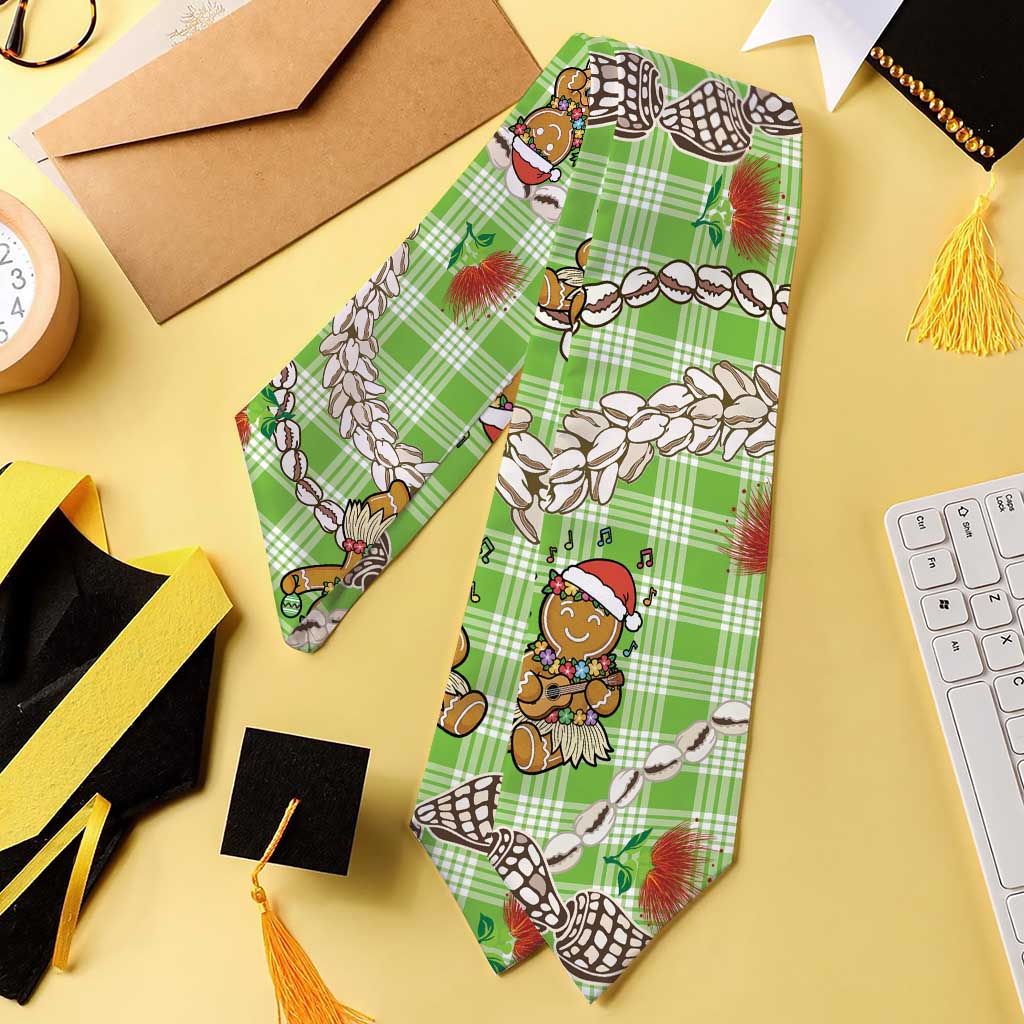 Green Palaka Hawaii Mele Kalikimaka Graduation Stole Ohia Lehua Shell Leis Funny Gingerbread Santa - Polynesian Pride