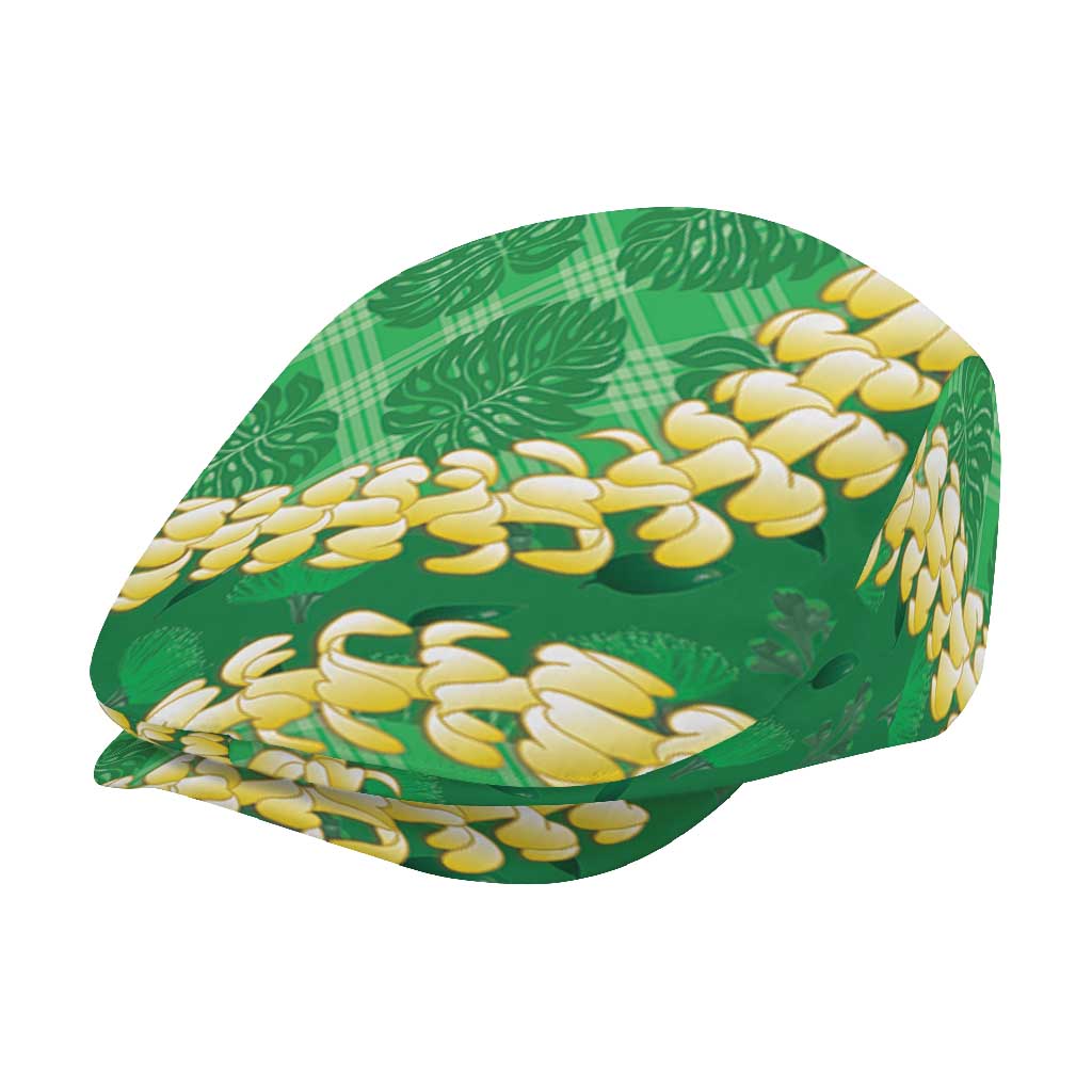 Green Palaka Hawaii Mele Kalikimaka Jeff Hat Ohia Lehua Monstera Puakenikeni Lei - Polynesian Pride