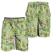 Green Palaka Hawaii Mele Kalikimaka Shorts for Men Ohia Lehua Shell Leis Funny Gingerbread Santa - Polynesian Pride