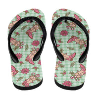 Green Paniolo Palaka Hawaiian Cowgirl Christmas Flip Flops - Polynesian Pride