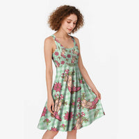 Green Paniolo Palaka Hawaiian Cowgirl Christmas Midi Dress - Polynesian Pride