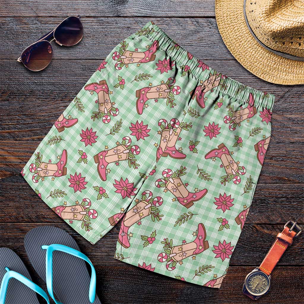Green Paniolo Palaka Hawaiian Cowgirl Christmas Shorts for Men - Polynesian Pride