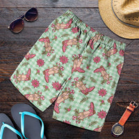 Green Paniolo Palaka Hawaiian Cowgirl Christmas Shorts for Men - Polynesian Pride