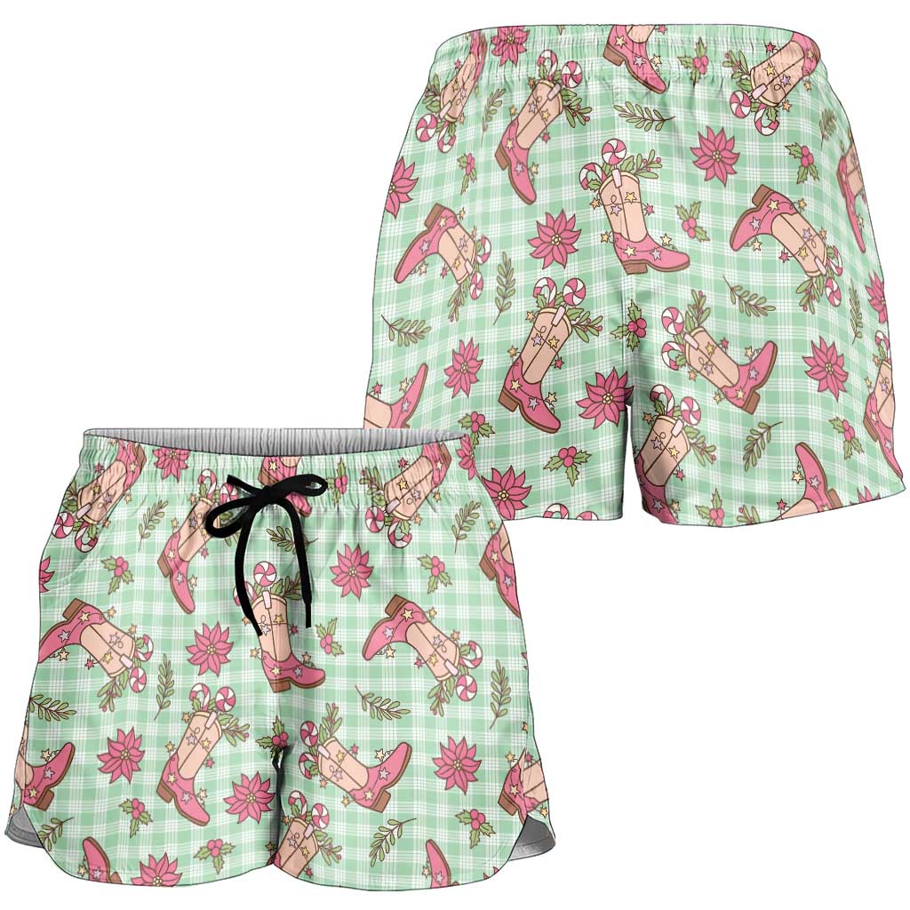 Green Paniolo Palaka Hawaiian Cowgirl Christmas Shorts for Women - Polynesian Pride