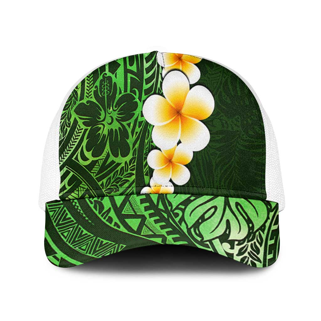 Green Polynesia Baseball Net Cap Plumeria Tropical Leaves With Galaxy Polynesian Art - Polynesian Pride