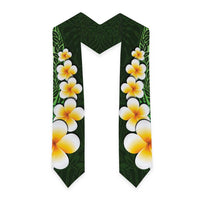 Green Polynesia Graduation Stole Plumeria Tropical Leaves With Galaxy Polynesian Art