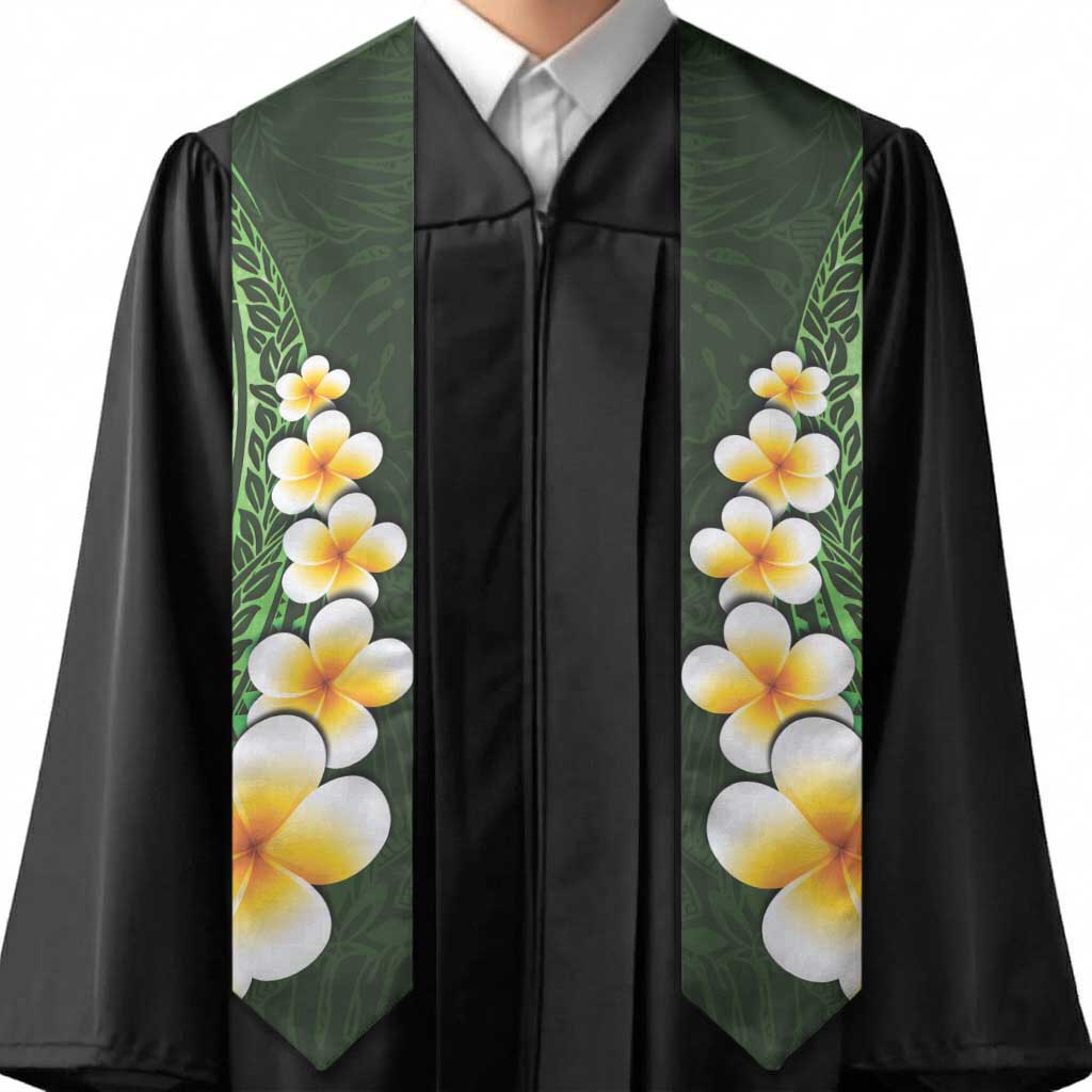 Green Polynesia Graduation Stole Plumeria Tropical Leaves With Galaxy Polynesian Art