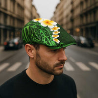 Green Polynesia Jeff Hat Plumeria Tropical Leaves Galaxy Polynesian Art - Polynesian Pride