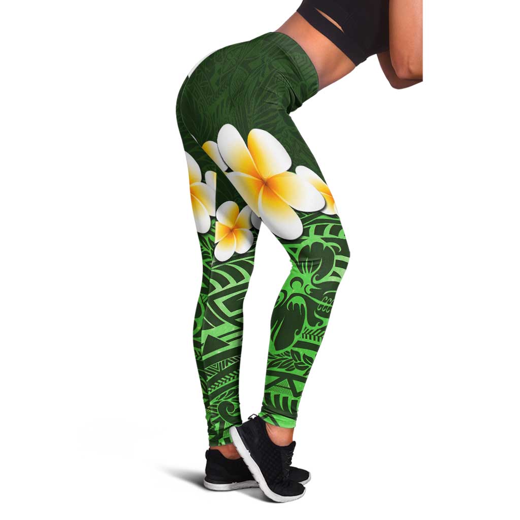 Green Polynesia Leggings Plumeria Tropical Leaves With Galaxy Polynesian Art - Polynesian Pride