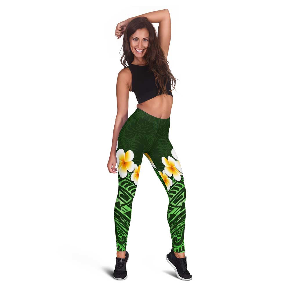 Green Polynesia Leggings Plumeria Tropical Leaves With Galaxy Polynesian Art - Polynesian Pride