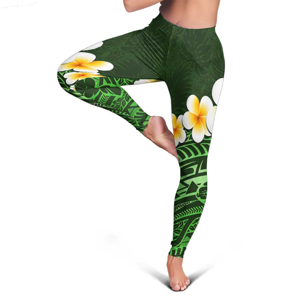 Green Polynesia Leggings Plumeria Tropical Leaves With Galaxy Polynesian Art - Polynesian Pride