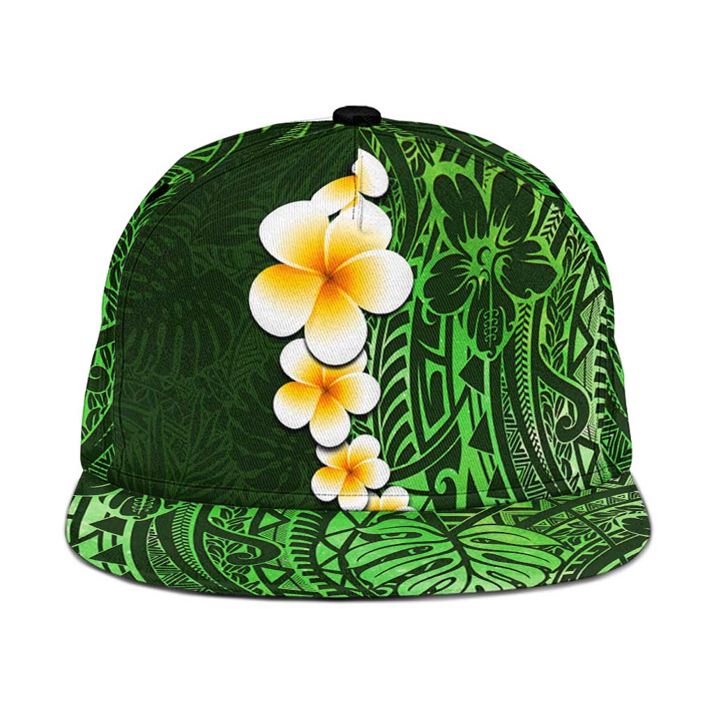 Green Polynesia Snapback Cap Plumeria Tropical Leaves With Galaxy Polynesian Art - Polynesian Pride