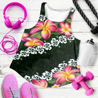 Green Polynesia Women Racerback Tank Plumeria With Hibiscus Pattern Tropical Vibes - Polynesian Pride