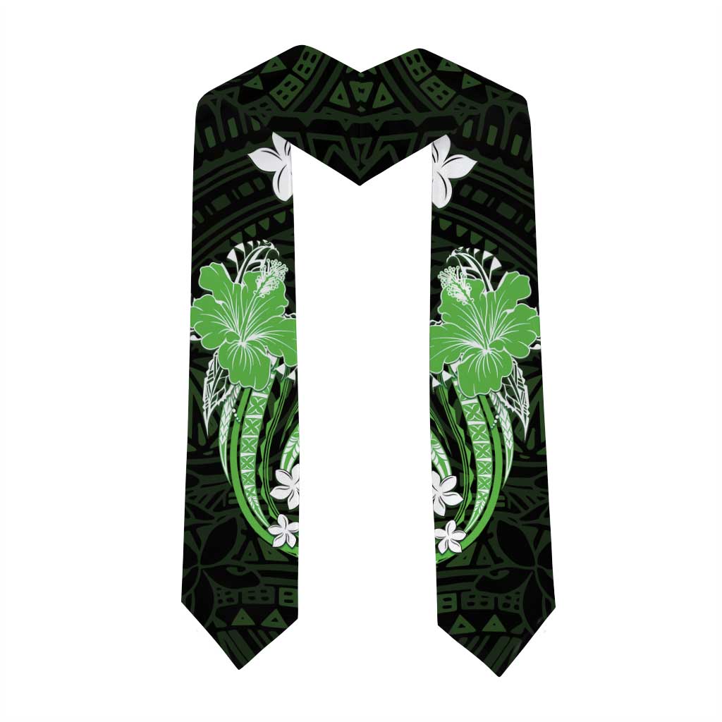 Green Polynesian Pattern With Tropical Flowers Graduation Stole