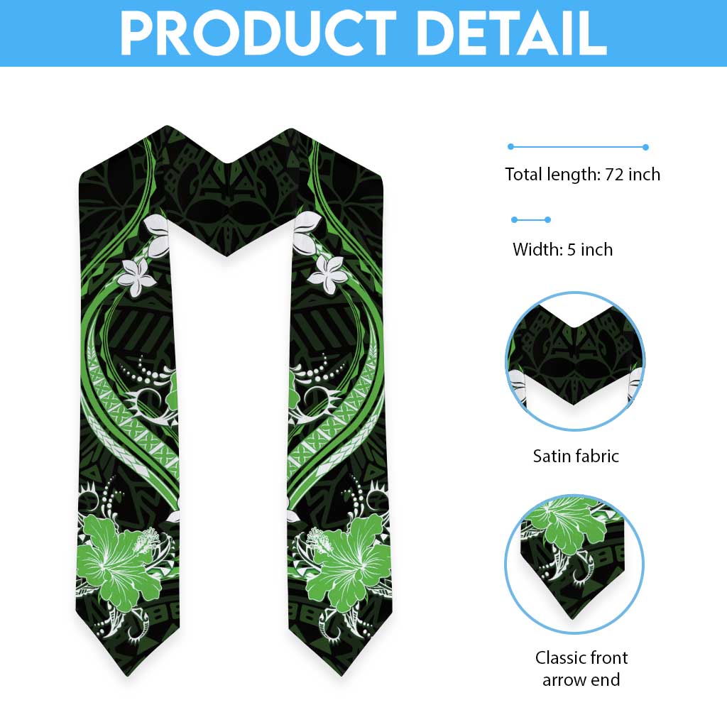 Green Polynesian Pattern With Tropical Flowers Graduation Stole