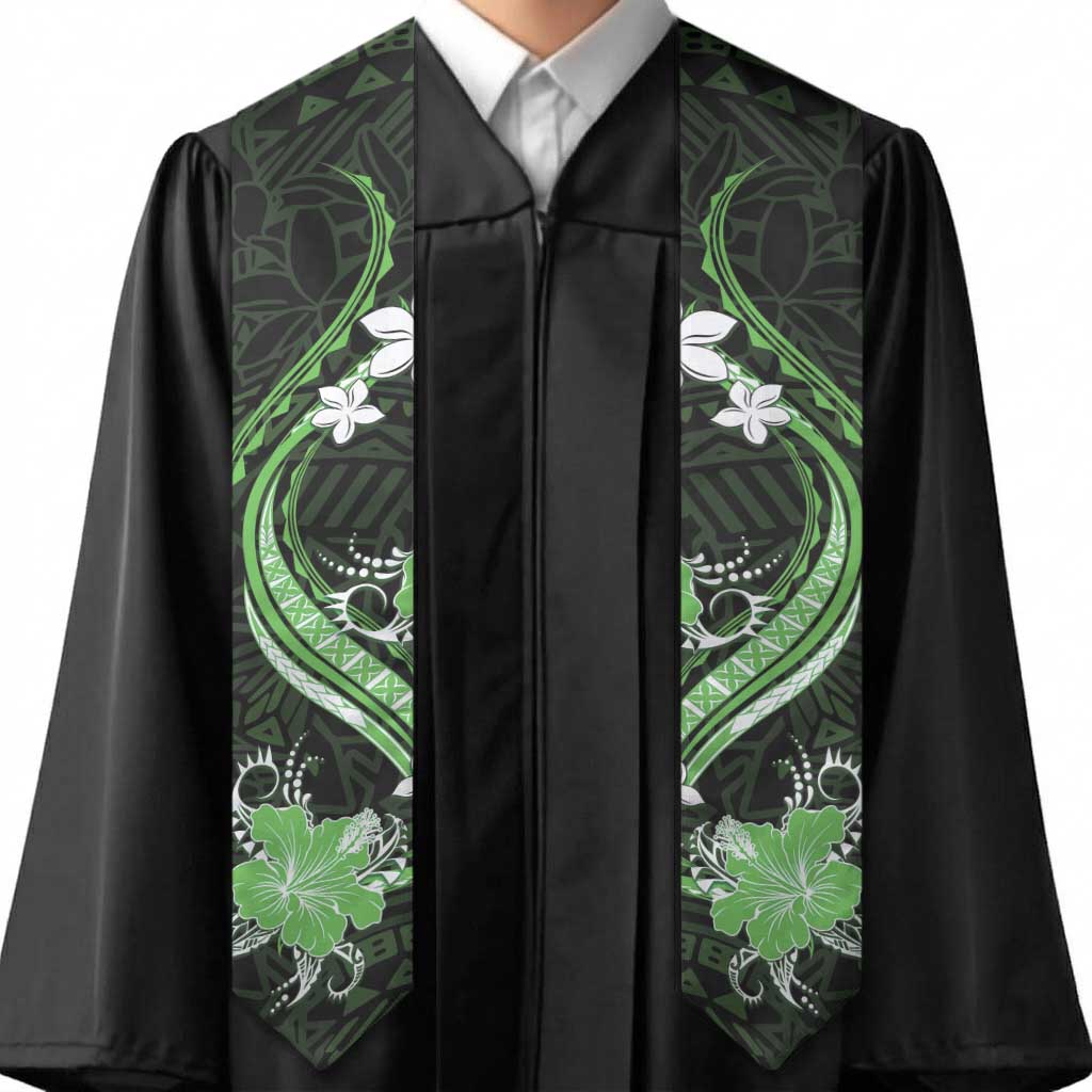 Green Polynesian Pattern With Tropical Flowers Graduation Stole
