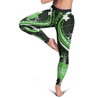 Green Polynesian Pattern With Tropical Flowers Leggings - Polynesian Pride